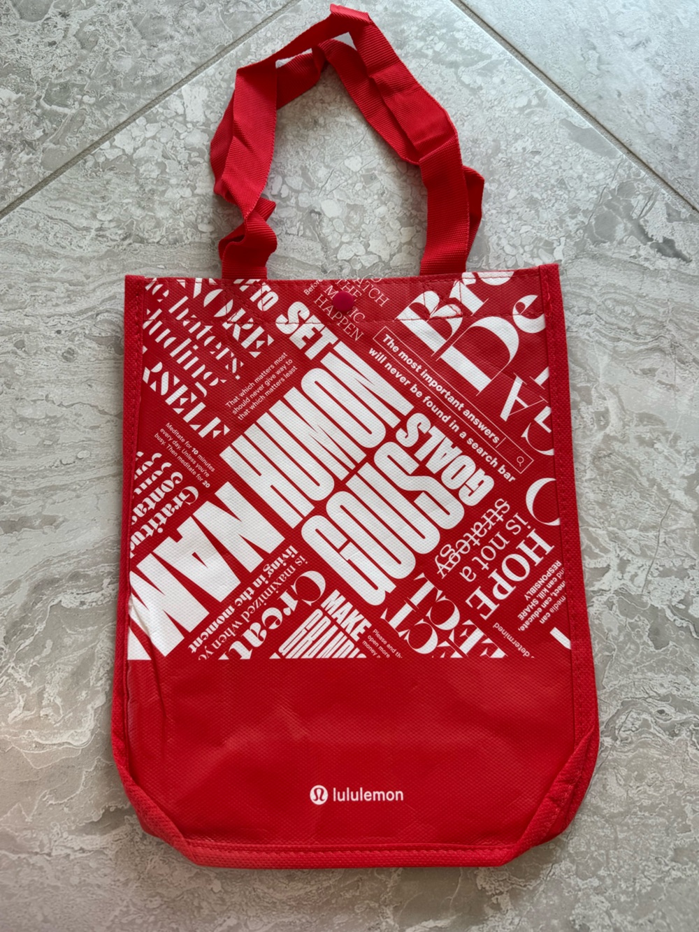 NWT Lululemon Red Graphic Tote Bag with White Print, Small